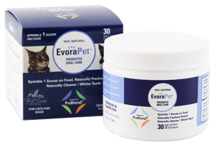 EvoraPet Oral Care Probiotics specially formulated to freshen breath and clean teeth naturally.